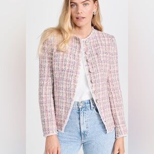 LoveShackFancy Fraser georgette-trimmed metallic wool-blend tweed jacket